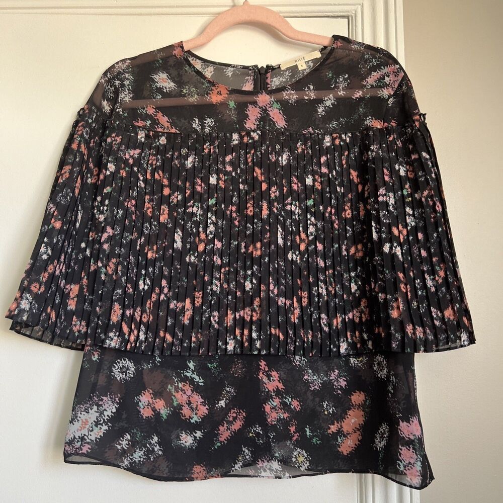 RHIE Size 6 Women’s Top Blouse Pleated Black Pink EXCELLENT